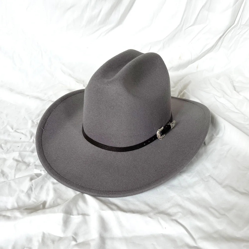 Vintage Western Cowboy Hat – Wide Brim Felt Jazz Hat for Men & Women
