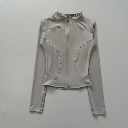 Women's Slim-Fit Zip-Up Athletic Jacket – Long Sleeve Running & Yoga Top