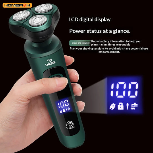 9D Electric Shaver 4-in-1 with LCD Display – Waterproof Rotary Razor