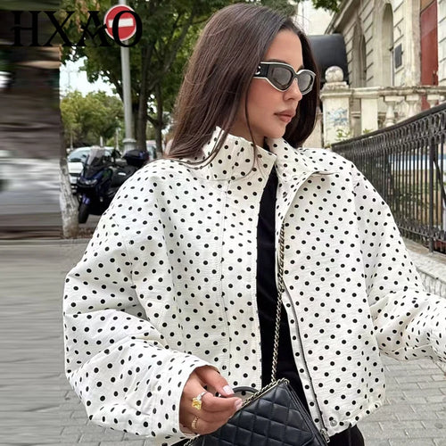 Polka Dot Bomber Jacket – Women's Oversized Long Sleeve Outerwear