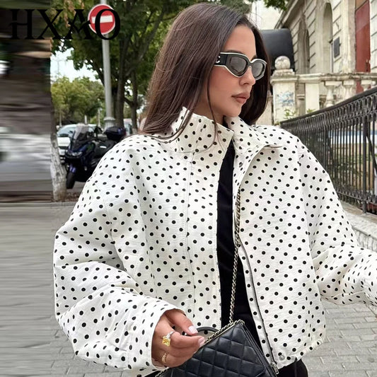 Polka Dot Bomber Jacket – Women's Oversized Long Sleeve Outerwear