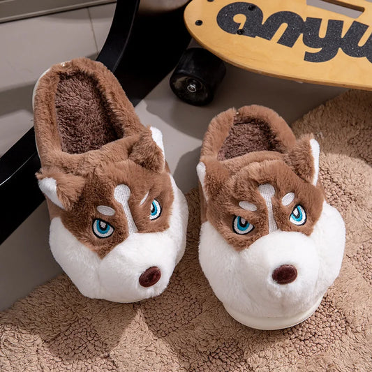 Husky Dog Fluffy Slippers – Unisex Plus Size Indoor Shoes