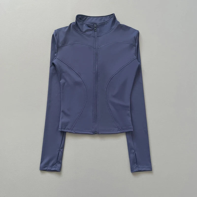 Women's Slim-Fit Zip-Up Athletic Jacket – Long Sleeve Running & Yoga Top