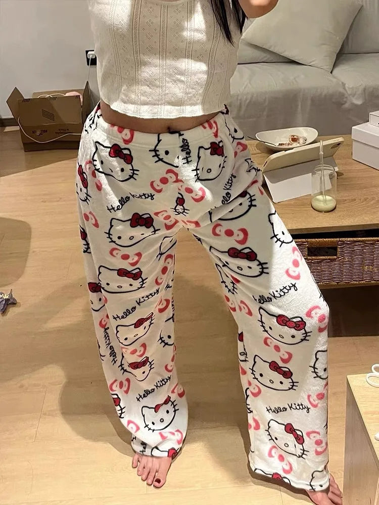 Hello Kitty Flannel Pajama Pants for Women – Cute Loose Lounge Bottoms