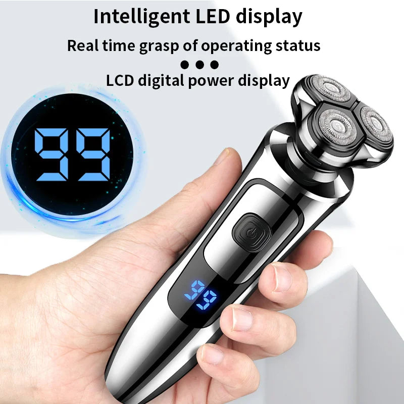 Men's Electric Shaver – Rechargeable 3-Head Rotary Razor with LED Display