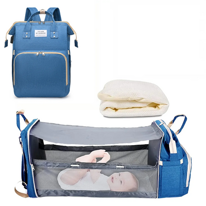3-in-1 Diaper Bag Backpack with Foldable Baby Bed & USB Charging Port