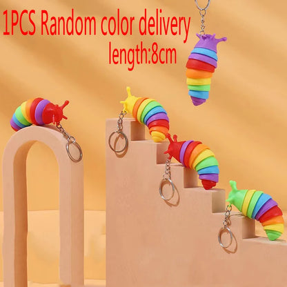 3D Slug Fidget Toy – Articulated Rainbow Caterpillar Sensory Toy