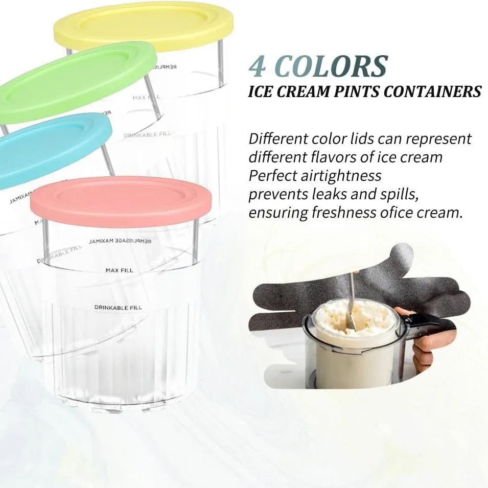Ninja Creami Replacement Pints & Lids – 4-Pack Ice Cream Containers