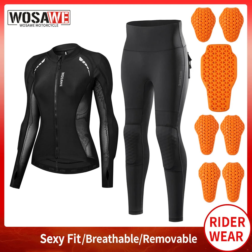 Women's Motorcycle Jacket & Pants Set with Removable Protective Pads – WOSAWE
