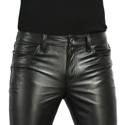 Men's Faux Leather Pants – Slim Fit Skinny PU Motorcycle Trousers