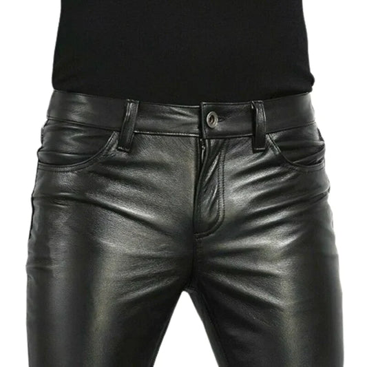 Men's Faux Leather Pants – Slim Fit Skinny PU Motorcycle Trousers