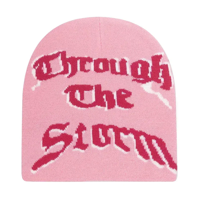 Y2K Letter Print Knit Beanie Hat – Unisex Winter Cap