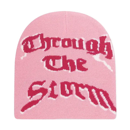 Y2K Letter Print Knit Beanie Hat – Unisex Winter Cap