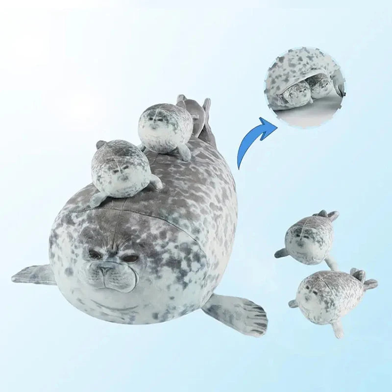 Mama Seal Plush Toy Set with 4 Baby Seals – Zipper Stuffed Animal