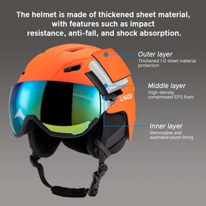 Ski Helmet with Integrated Visor Goggles – Unisex Snowboard Helmet