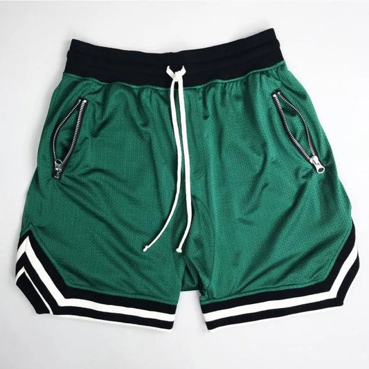 Men's Mesh Athletic Shorts with Zip Pockets & Drawstring