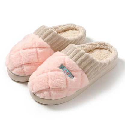 Plush Home Slippers – Quilted Fleece Anti-Slip Indoor Shoes for Women & Men