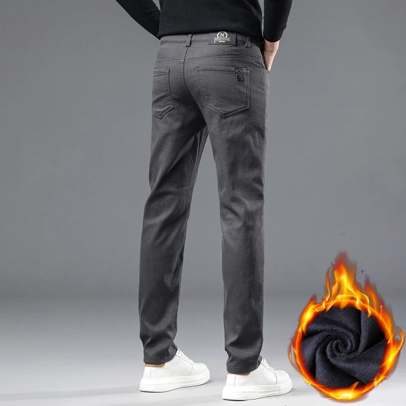 Men's Fleece-Lined Slim Dress Pants – Warm Winter Trousers