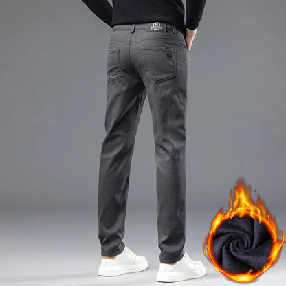 Men's Fleece-Lined Slim Dress Pants – Warm Winter Trousers