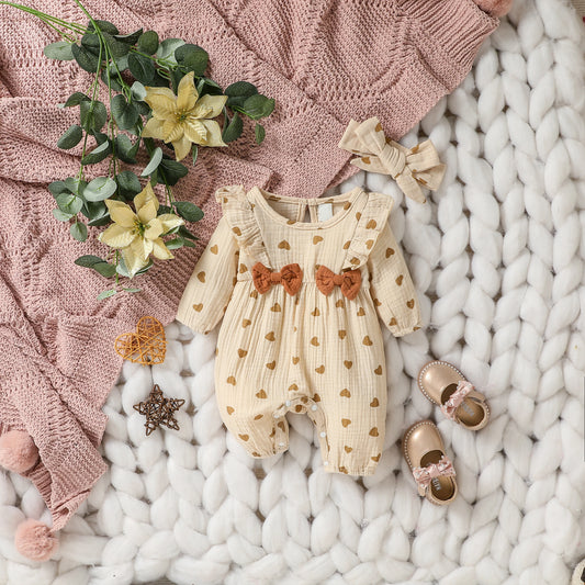 Baby Girl Leopard Print Romper with Bow & Ruffle Detail