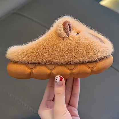Kids Capybara Slippers – Warm Fluffy Slip-On Shoes for Boys & Girls