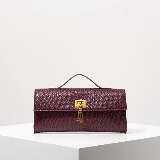 Vintage Croc-Embossed Clutch Handbag with Gold Lock