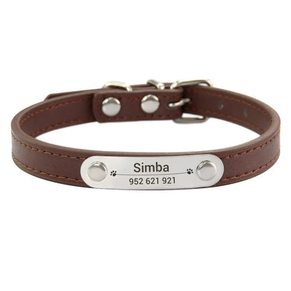 Personalized Dog Collar with Engraved ID Tag – PU Leather, Anti-Lost