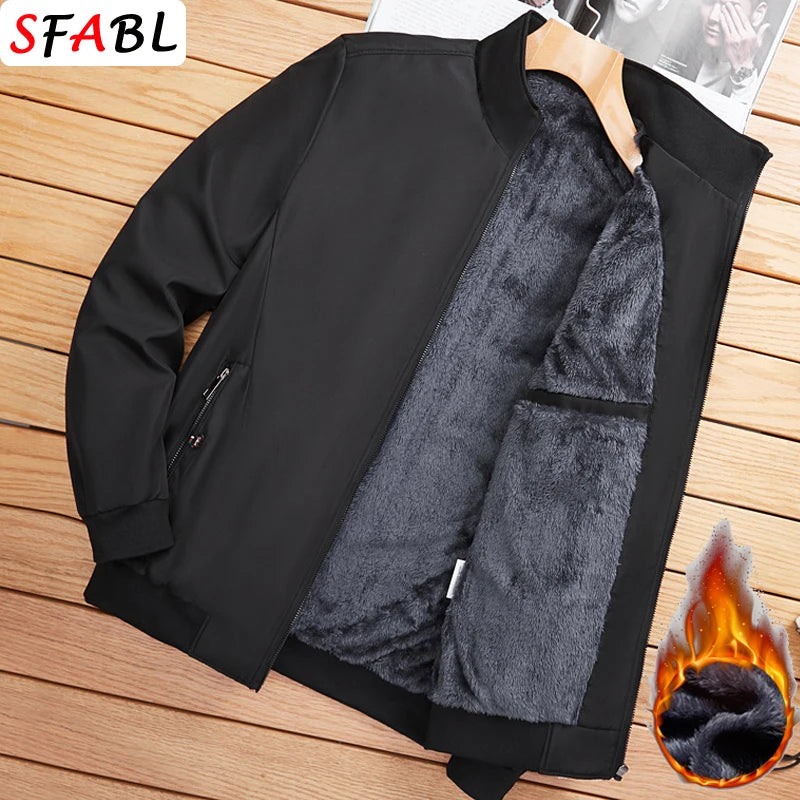 Men's Fleece-Lined Jacket – Warm Business Casual Zip Coat for Autumn & Winter
