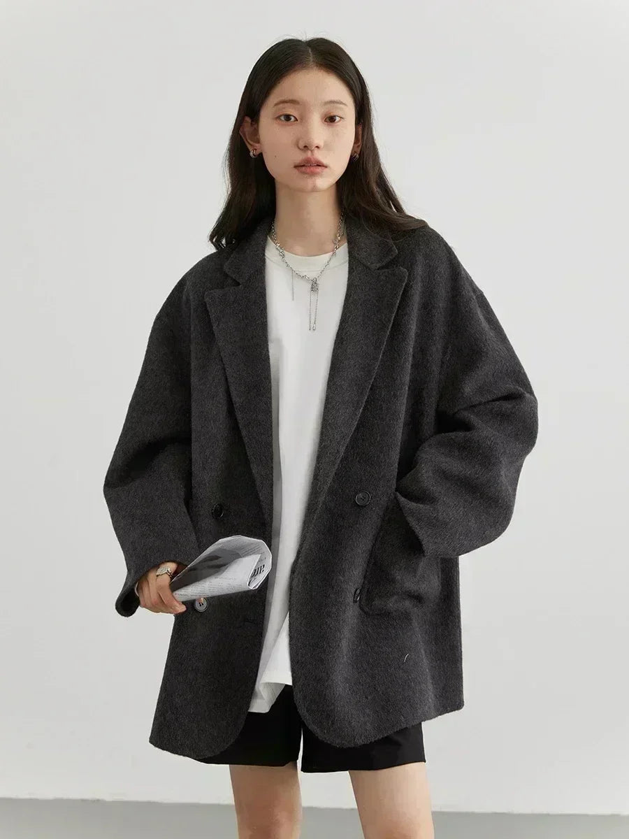 Women's Woolen Double-Breasted Oversized Coat