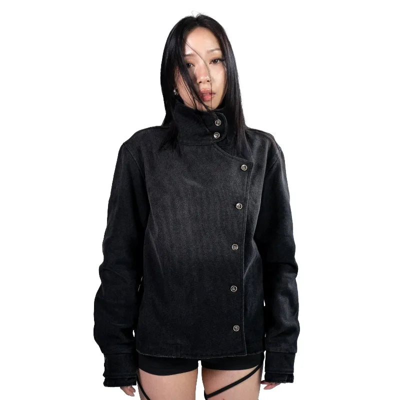 Y2K Fencing Jacket – Vintage Wash Canvas Unisex Gothic Streetwear
