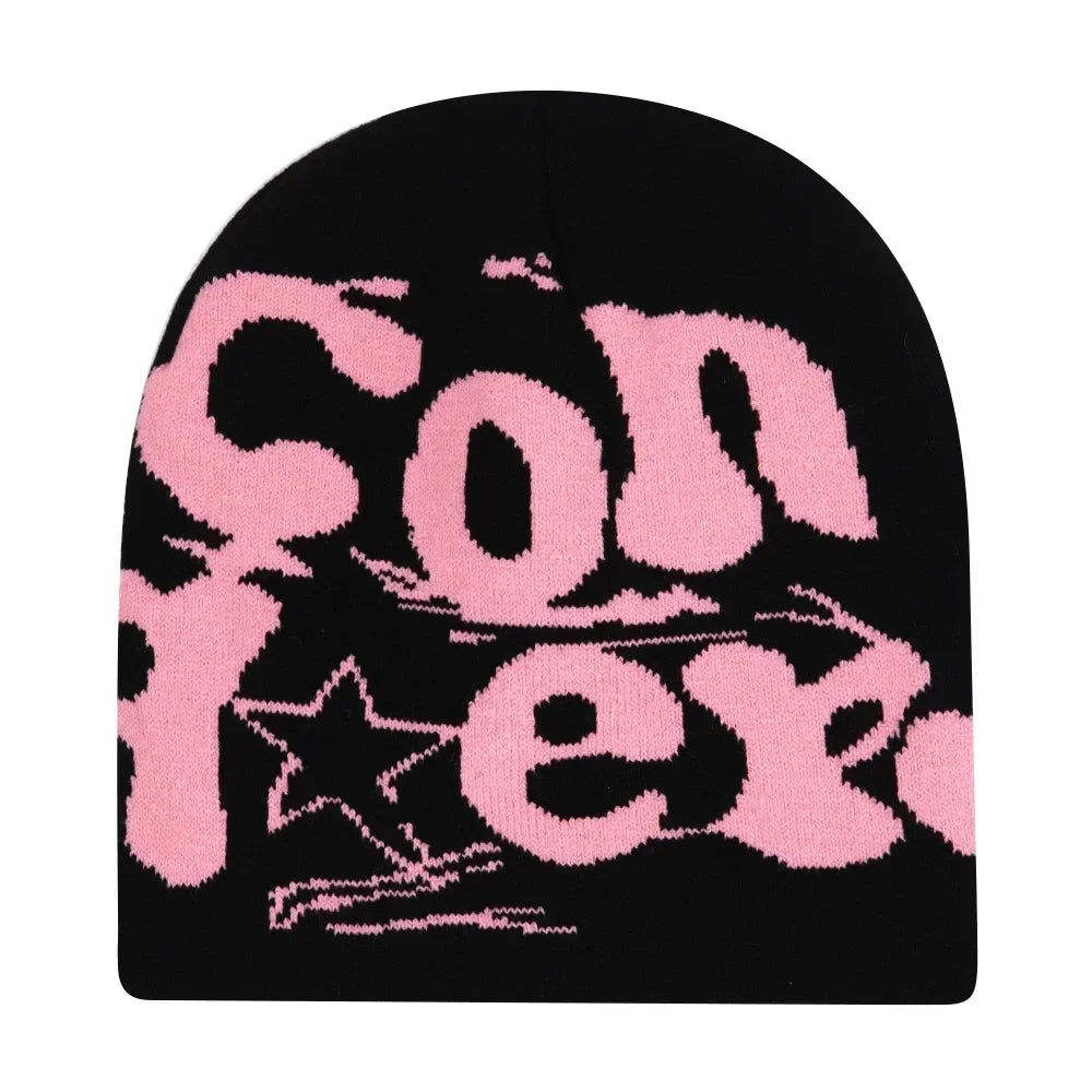 Y2K Letter Print Knit Beanie Hat – Unisex Winter Cap