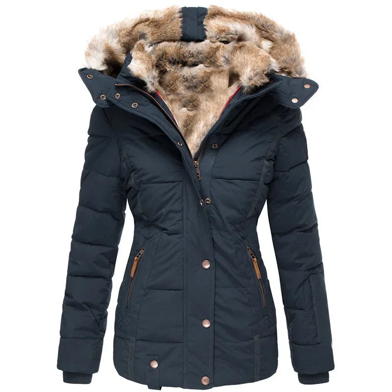 Women's Quilted Puffer Parka – Faux Fur Hood Winter Coat