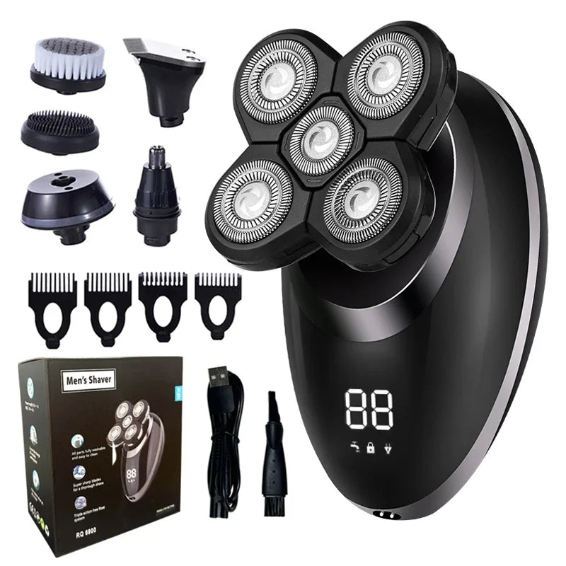 5-in-1 Electric Shaver for Men – Bald Head & Beard Grooming Kit