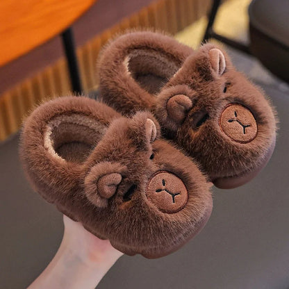 Kids Capybara Slippers – Warm Fluffy Slip-On Shoes for Boys & Girls