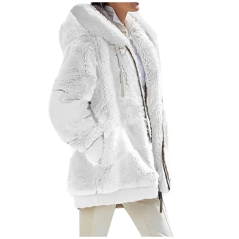 Women's Hooded Fleece Zip-Up Jacket – Cozy Oversized Coat