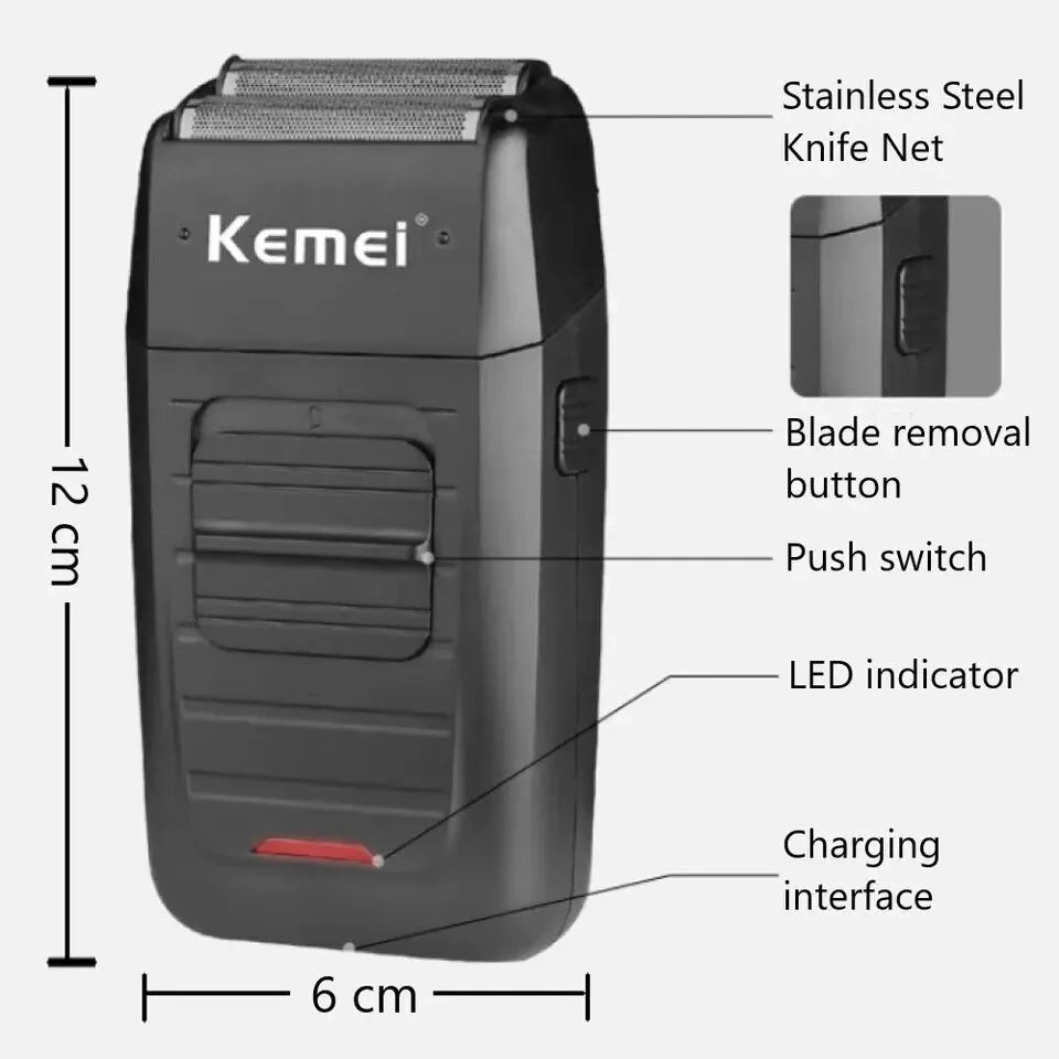 Kemei KM-1102 Electric Shaver Twin Blade Reciprocating Cordless Beard Razor
