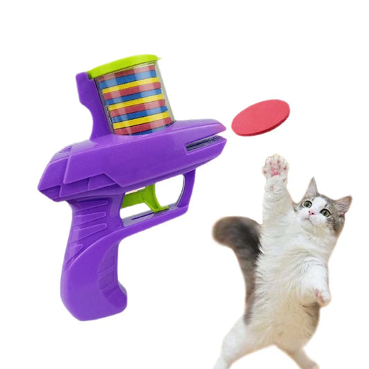 Flying Saucer Cat Toy Gun with 15 Reusable EVA Discs – Interactive Pet Toy for Cats & Dogs