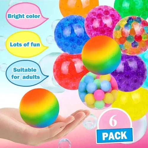 Mini Stress Relief Squeeze Balls – Rainbow Colors, Set of 6