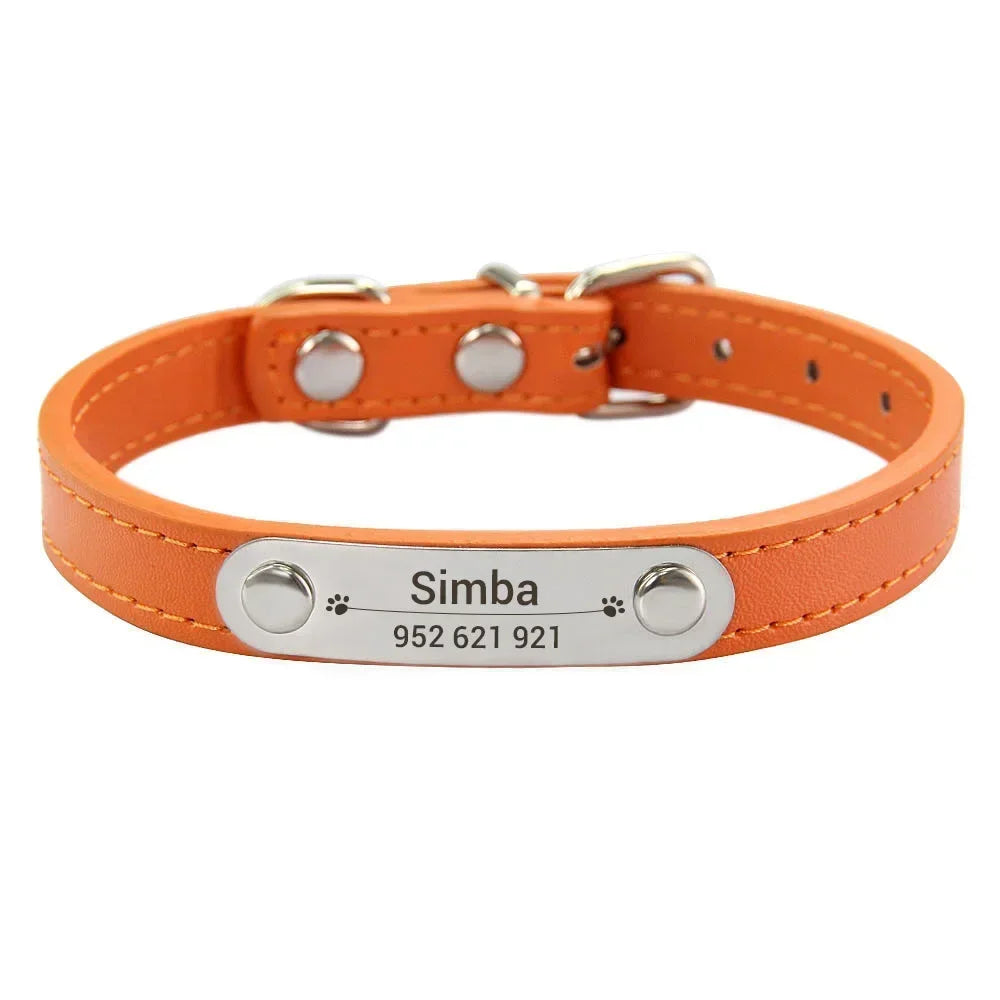 Personalized Dog Collar with Engraved ID Tag – PU Leather, Anti-Lost