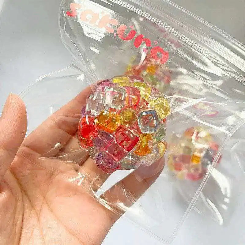 Colorful Ice Cube Bead Squeeze Stress Ball – Sensory Fidget Toy