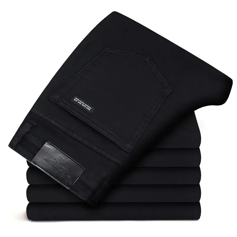 Men's Black Stretch Jeans – Classic Slim Fit Denim Trousers, Sizes 28–40