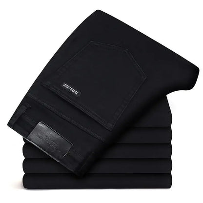 Men's Black Stretch Jeans – Classic Slim Fit Denim Trousers, Sizes 28–40