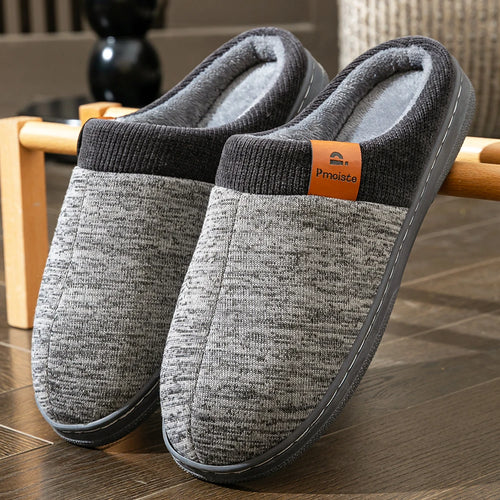 Men's Winter Knitted Indoor Slippers – Anti-Slip TPR Soft Home Shoes