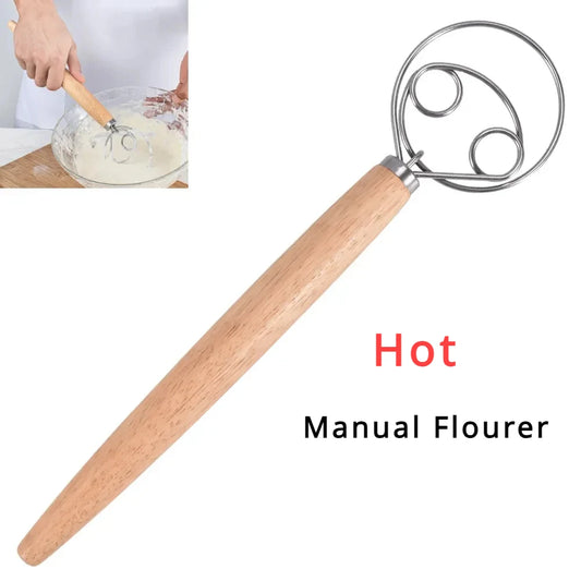 Danish Dough Whisk – Stainless Steel Bread Mixer with Wooden Handle