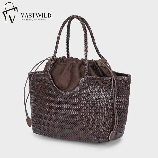 Genuine Leather Tote Bag for Women – Woven Cowhide Shoulder Purse