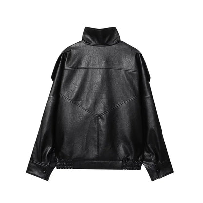 Oversized Faux Leather Bomber Jacket for Women