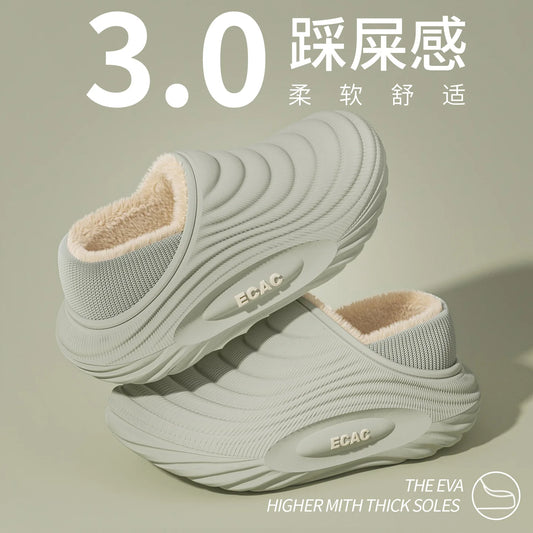 Waterproof Closed-Toe Winter Slippers Fur Lined Non-Slip Home Shoes