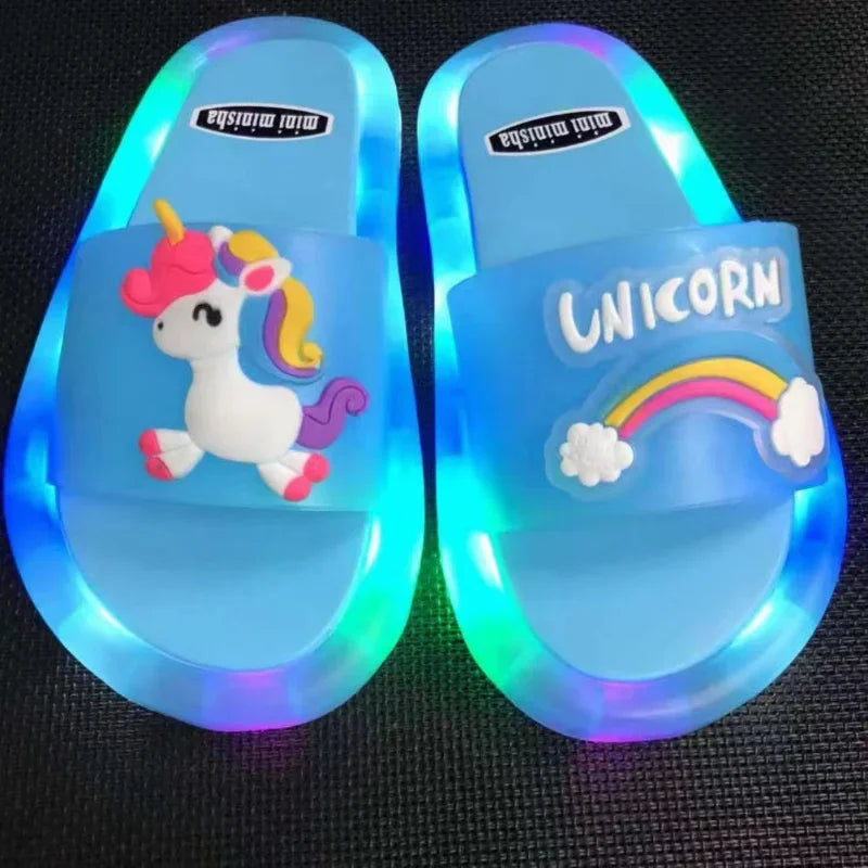 Kids' LED Light-Up Unicorn Slippers – Boys & Girls Sizes 24–35