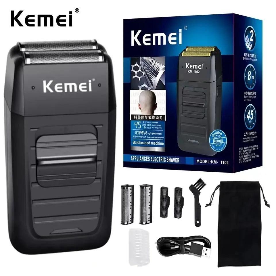 Kemei KM-1102 Electric Shaver Twin Blade Reciprocating Cordless Beard Razor