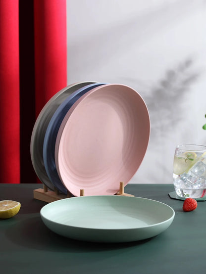 4-Piece Wheat Straw Plates Set - Unbreakable Reusable Dinner Plates